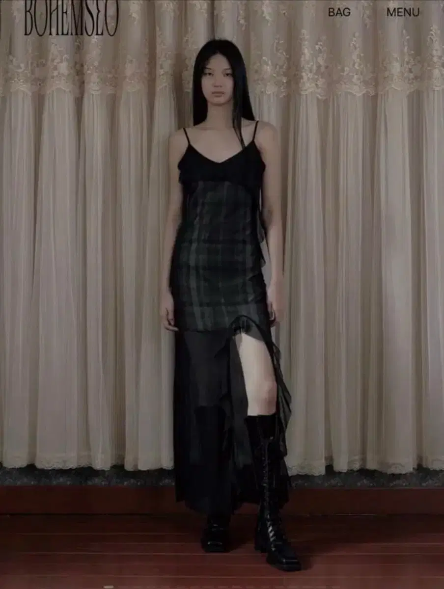 【BOHEMIAN SEOUL】★SEE-THROUGH CHECK RUFFLE MAXI DRESS BOHEMIAN SEOUL | 보헤미안서울 Bohemian Seoul See-through